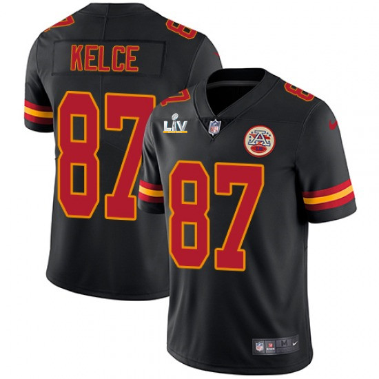 Men's Kansas City Chiefs #87 Travis Kelce Black 2021 Super Bowl LV Stitched NFL Jersey - Click Image to Close